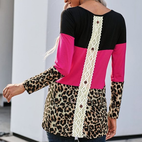 Leopard Pink Black Colorblock Shirt - Picture 2 of 4